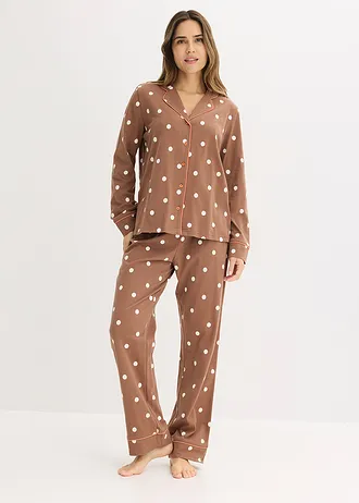 Pijama din bumbac moale • maro castaniu-bej natur punctat • magazin bonprix