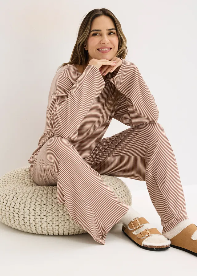 Pyjama oversize en coton doux • marron-beige sable rayé • product-page.page-title-suffix