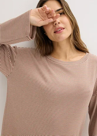 Oversize pyžamo z měkké bavlny • kaštanově hnědo-pískově béžová s proužky • bonprix obchod