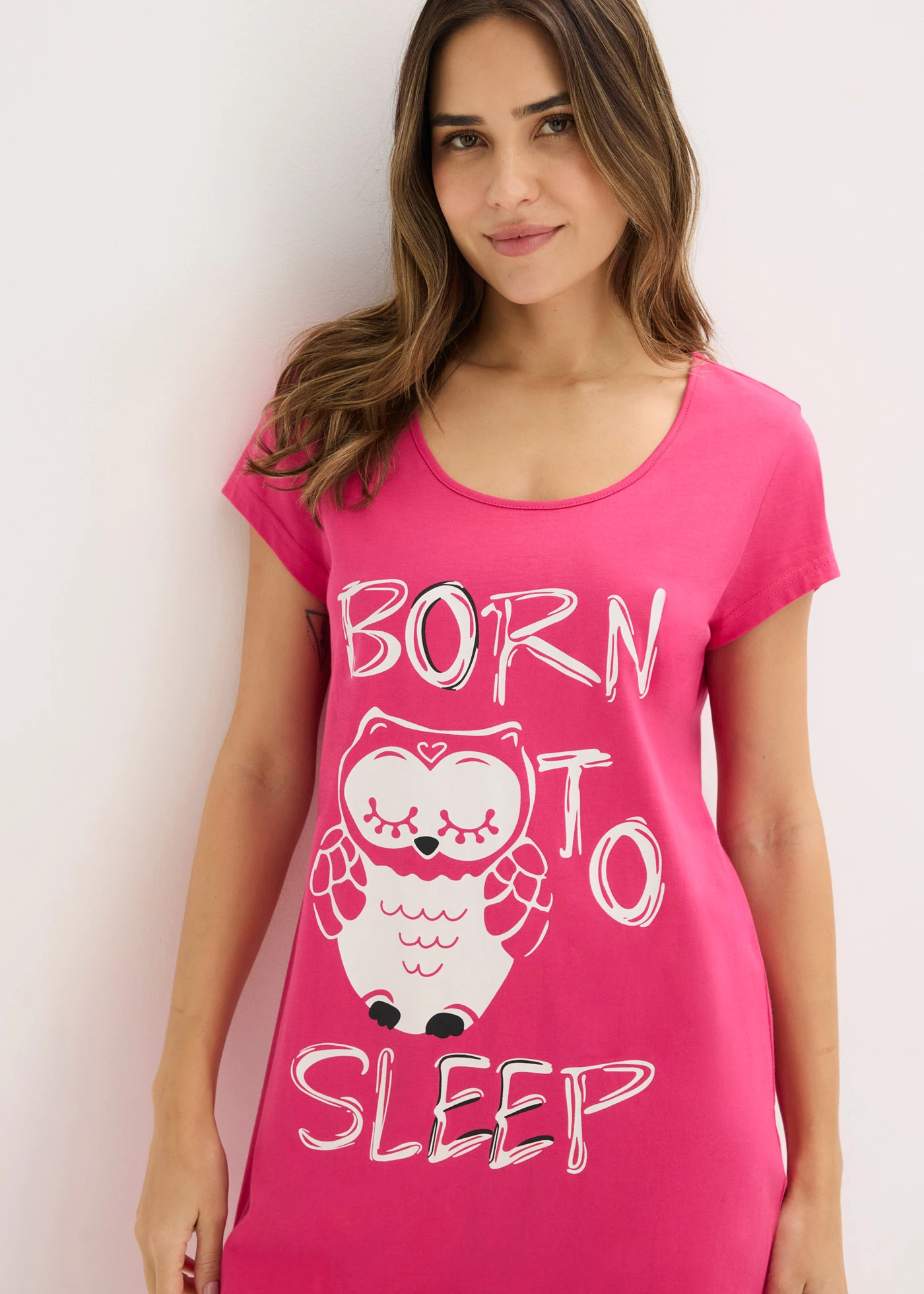 Chemise de nuit 100% coton • fuchsia-imprimé chouette • Boutique bonprix
