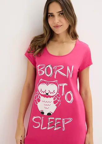 Chemise de nuit 100% coton • fuchsia-imprimé chouette • Boutique bonprix