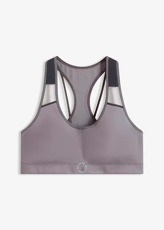 Biustonosz sportowy o średnim stopniu podtrzymywania, z lekkim połyskiem