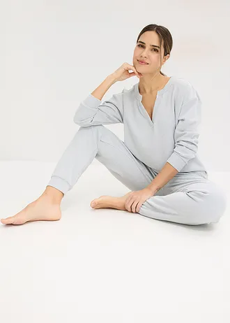 Costum de casă din jerse moale cu textură tip fagure • gri deschis melanj • magazin bonprix