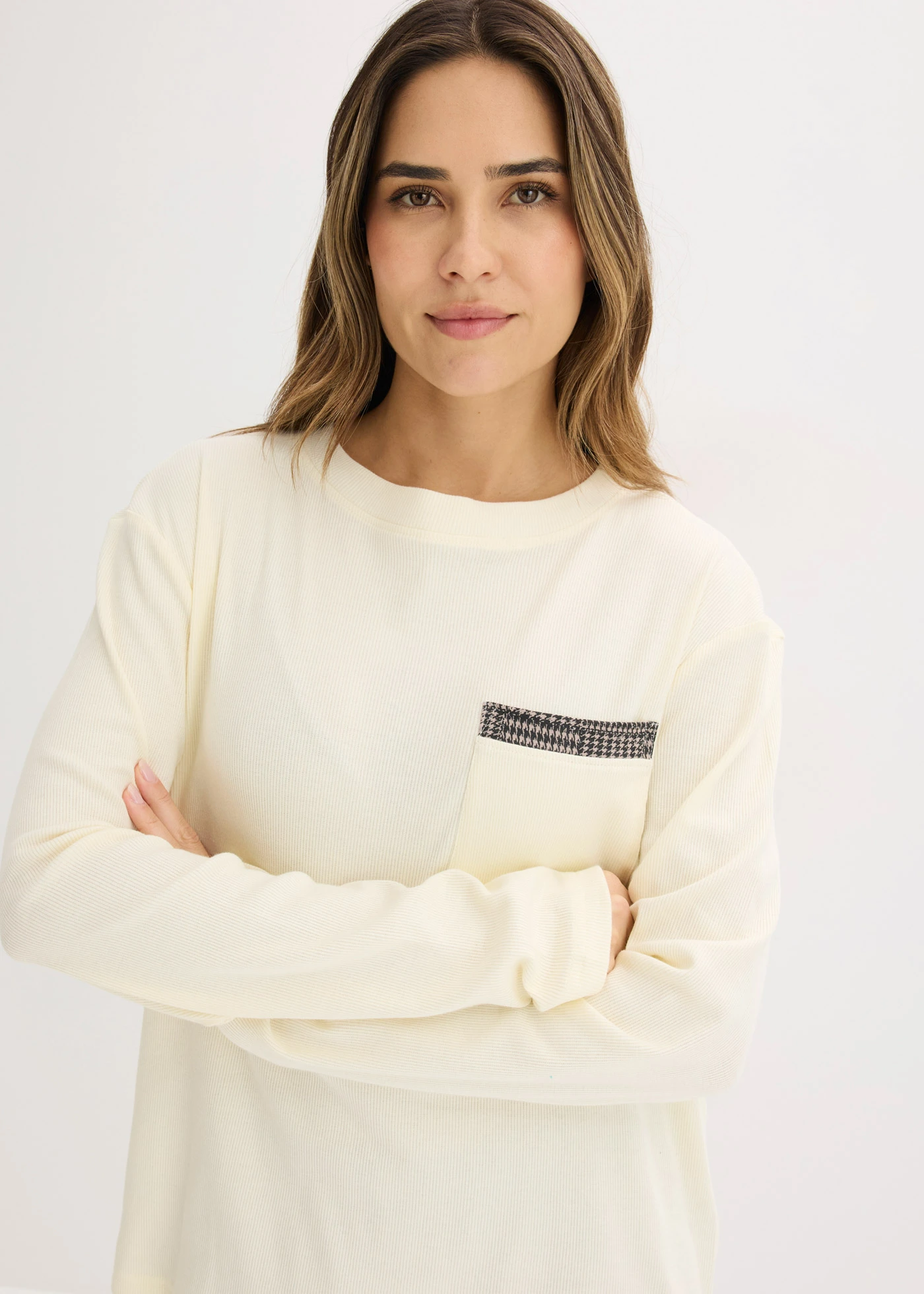 Pyjama van zacht katoen • ecru-zwart geruit • bonprix online shop