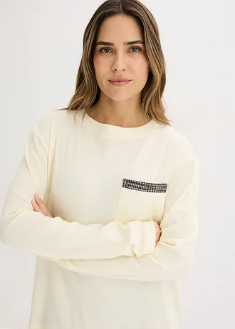 Pijama din bumbac moale • bej natur-negru cadrilat • magazin bonprix