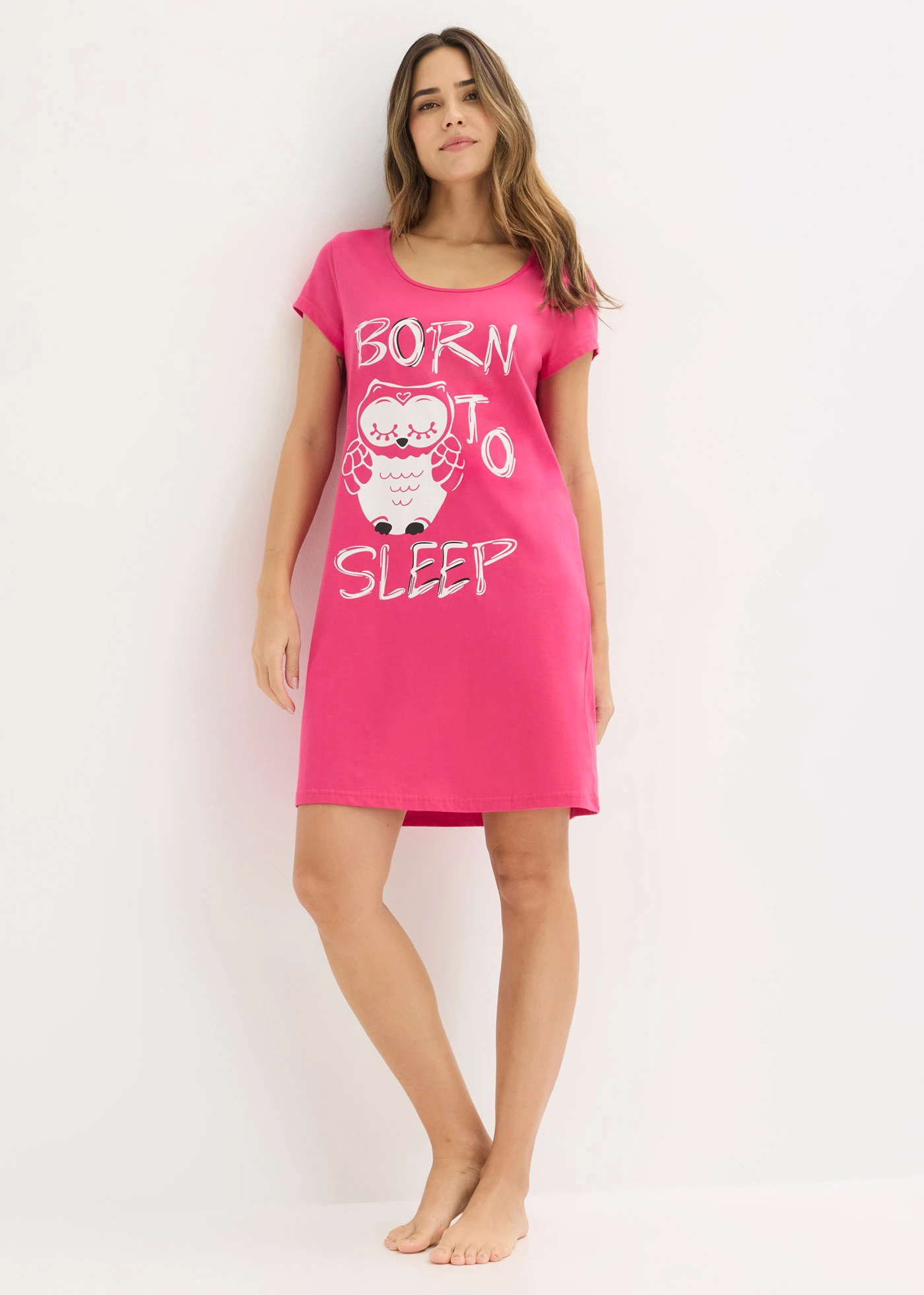 Kort nachthemd van biologisch katoen • pinklady met uilenprint • bonprix online shop