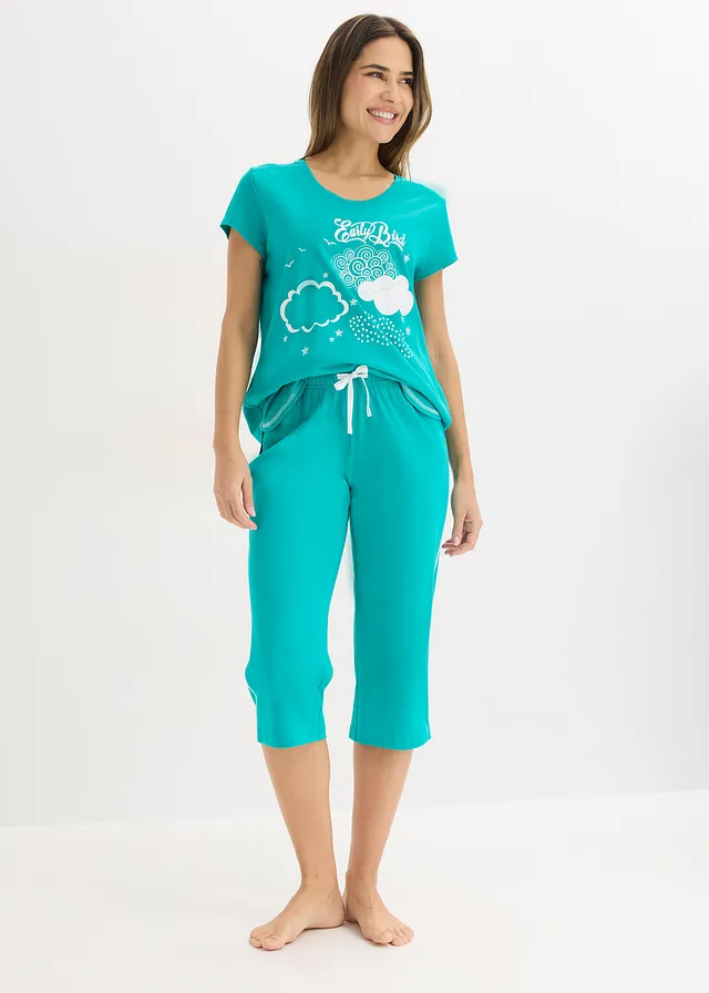 Pyjama corsaire 100% coton • émeraude/blanc • product-page.page-title-suffix