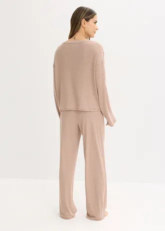Oversized pyjama van zacht katoen • kastanjebruin-sandbeige gestreept • bonprix online shop