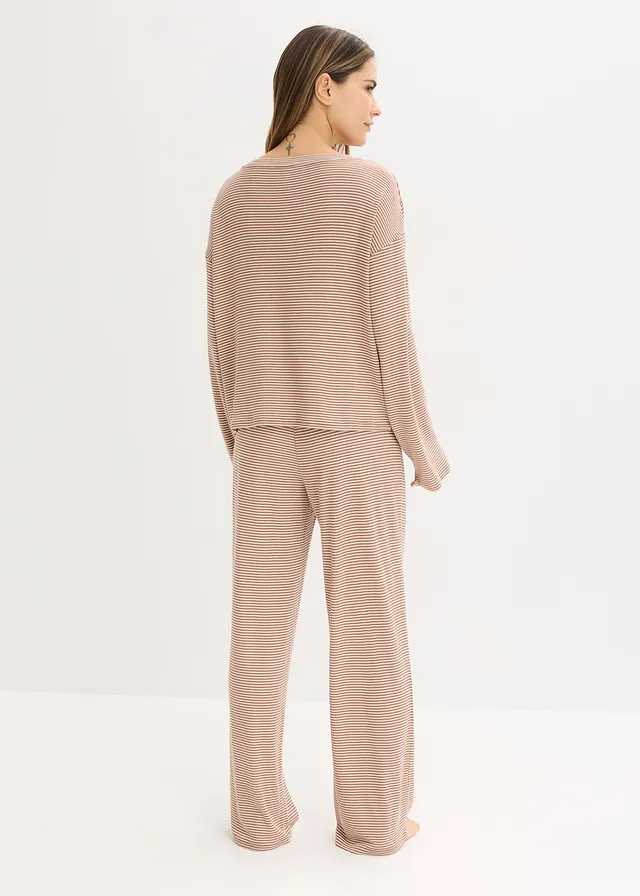 Pyjama oversize en coton doux • marron-beige sable rayé • product-page.page-title-suffix
