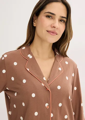 Pijama din bumbac moale • maro castaniu-bej natur punctat • magazin bonprix