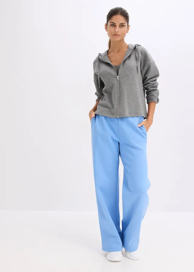 Jogging taille haute 100% coton, Couleur: bleu moyen