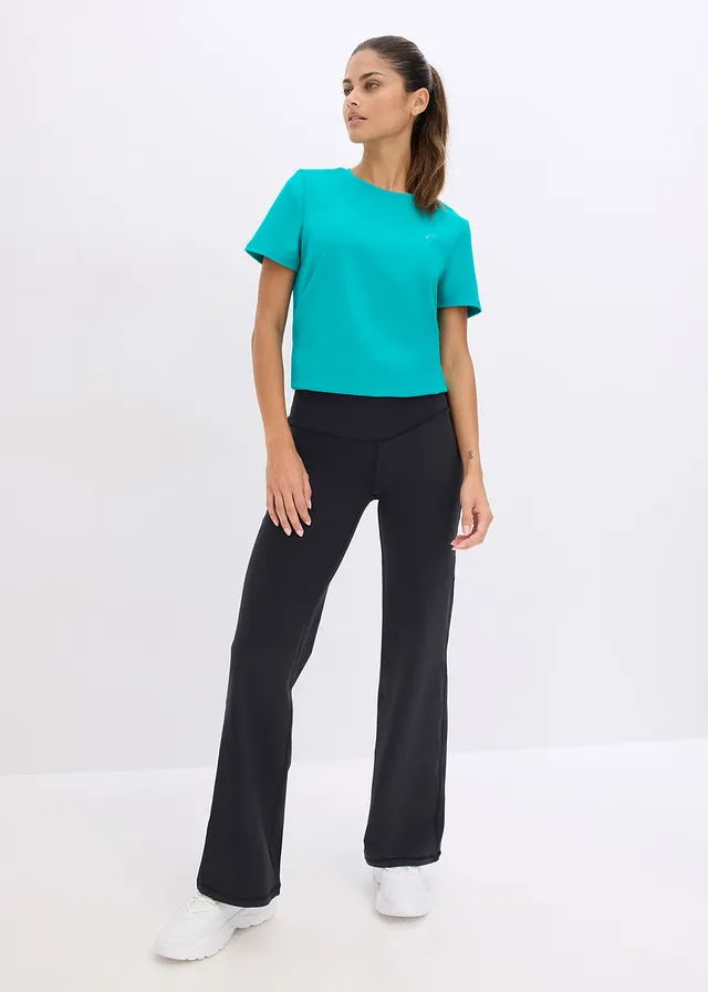 Legging de sport en matière toucher coton, coupe droite, Couleur: noir/gris