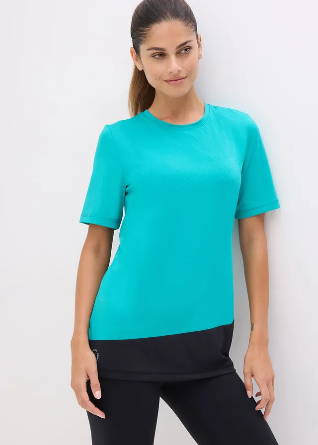 T-shirt de sport texturé, Couleur: émeraude/noir