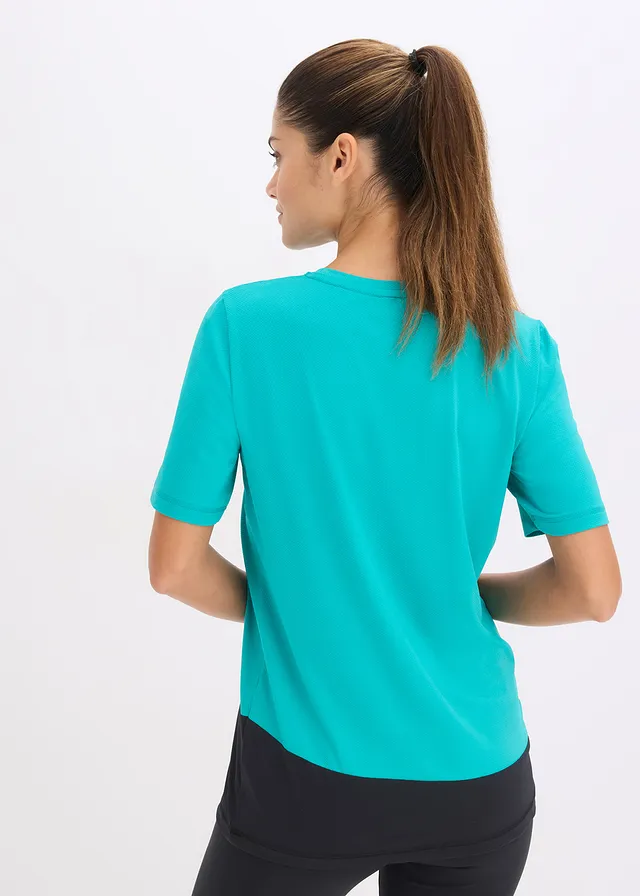 T-shirt de sport texturé, Couleur: émeraude/noir