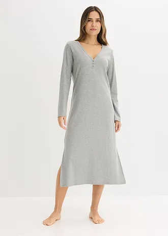 Chemise de nuit en matière côtelée avec boutons, Couleur: gris clair chiné