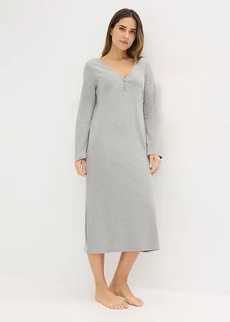 Chemise de nuit en matière côtelée avec boutons, Couleur: gris clair chiné