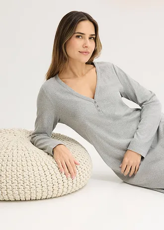 Koszula nocna z prążkowanego materiału zapinana na guziki • jasnoszary melanż • sklep bonprix