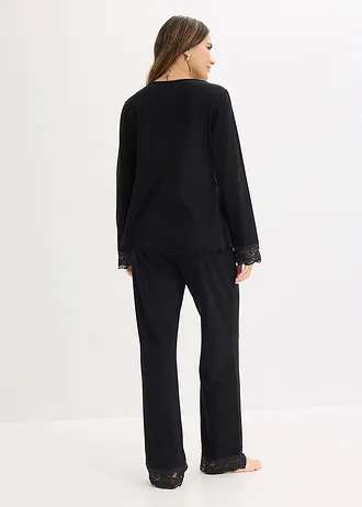Pijama cu garnitură din dantelă • negru • magazin bonprix