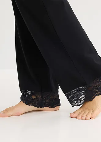 Pijama cu garnitură din dantelă • negru • magazin bonprix