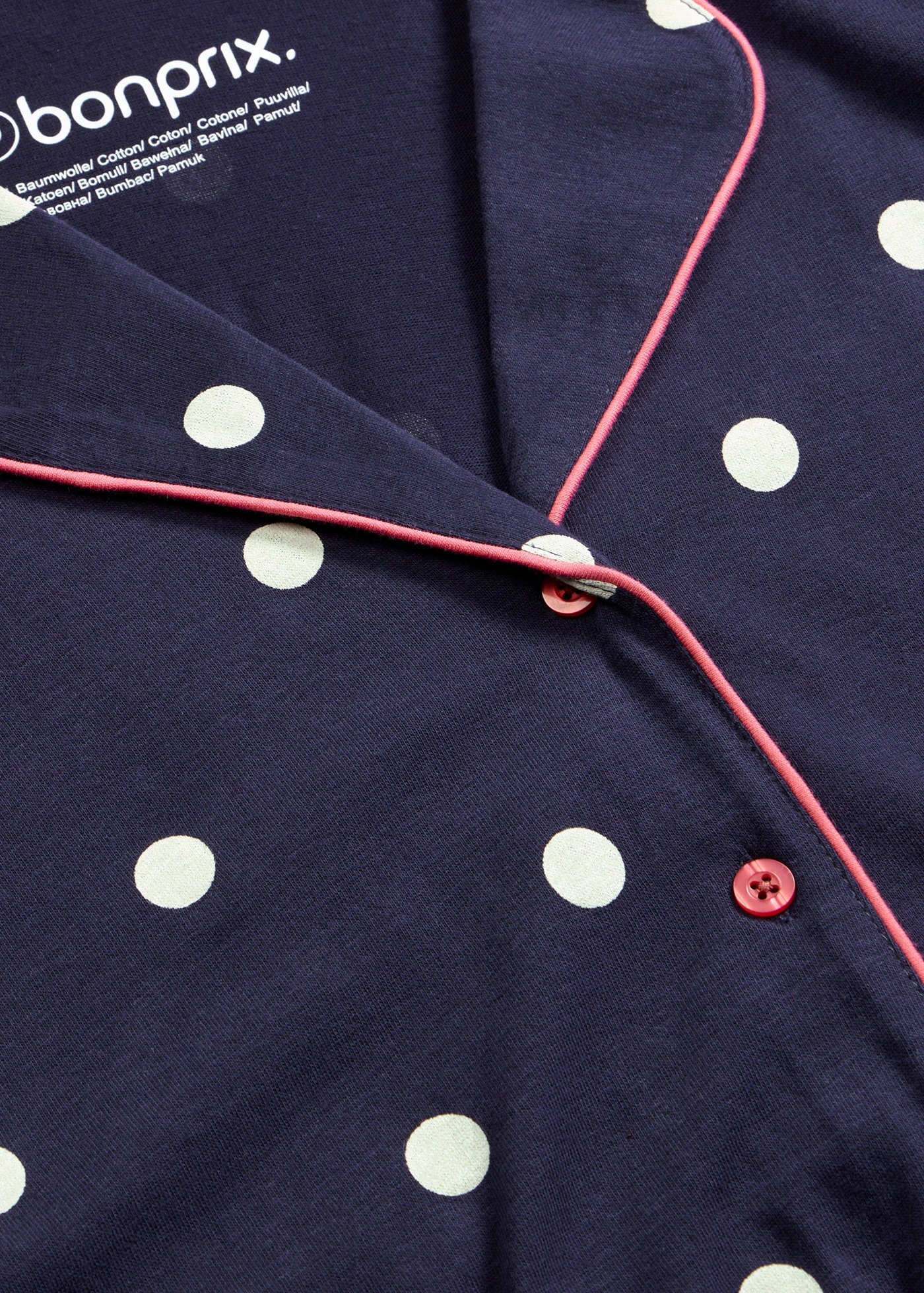 Pijama din bumbac moale • albastru marin-alb punctat • magazin bonprix