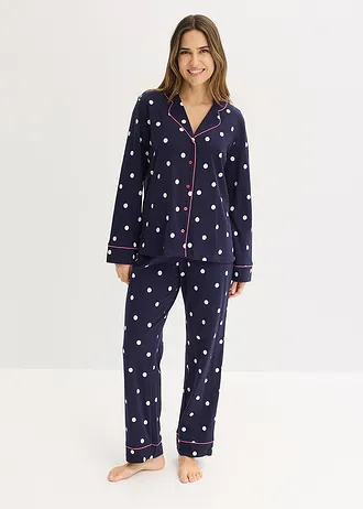 Pyjama doux, Couleur: bleu marine pois blanc