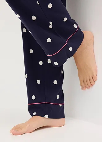 Pijama din bumbac moale • albastru marin-alb punctat • magazin bonprix