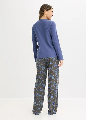Pyjama 100% coton (2 bas et 1 haut) • bleu moyen-gris granit imprimé • Boutique bonprix