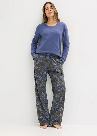 Pyjama 100% coton (2 bas et 1 haut), Couleur: bleu moyen-gris granit imprimé