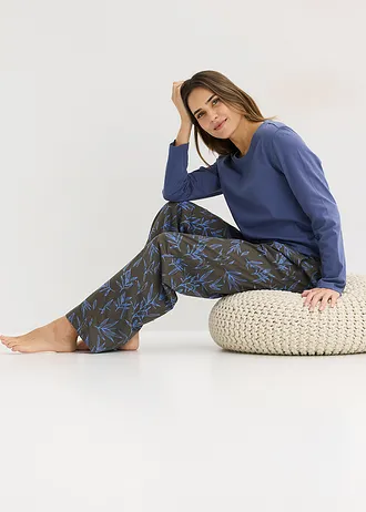 Piżama (3 części) z czystej bawełny • niebieski-szary granitowy z nadrukiem • sklep bonprix