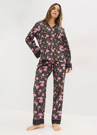 Pyjama van puur katoen • zwart gebloemd-gestippeld • bonprix online shop