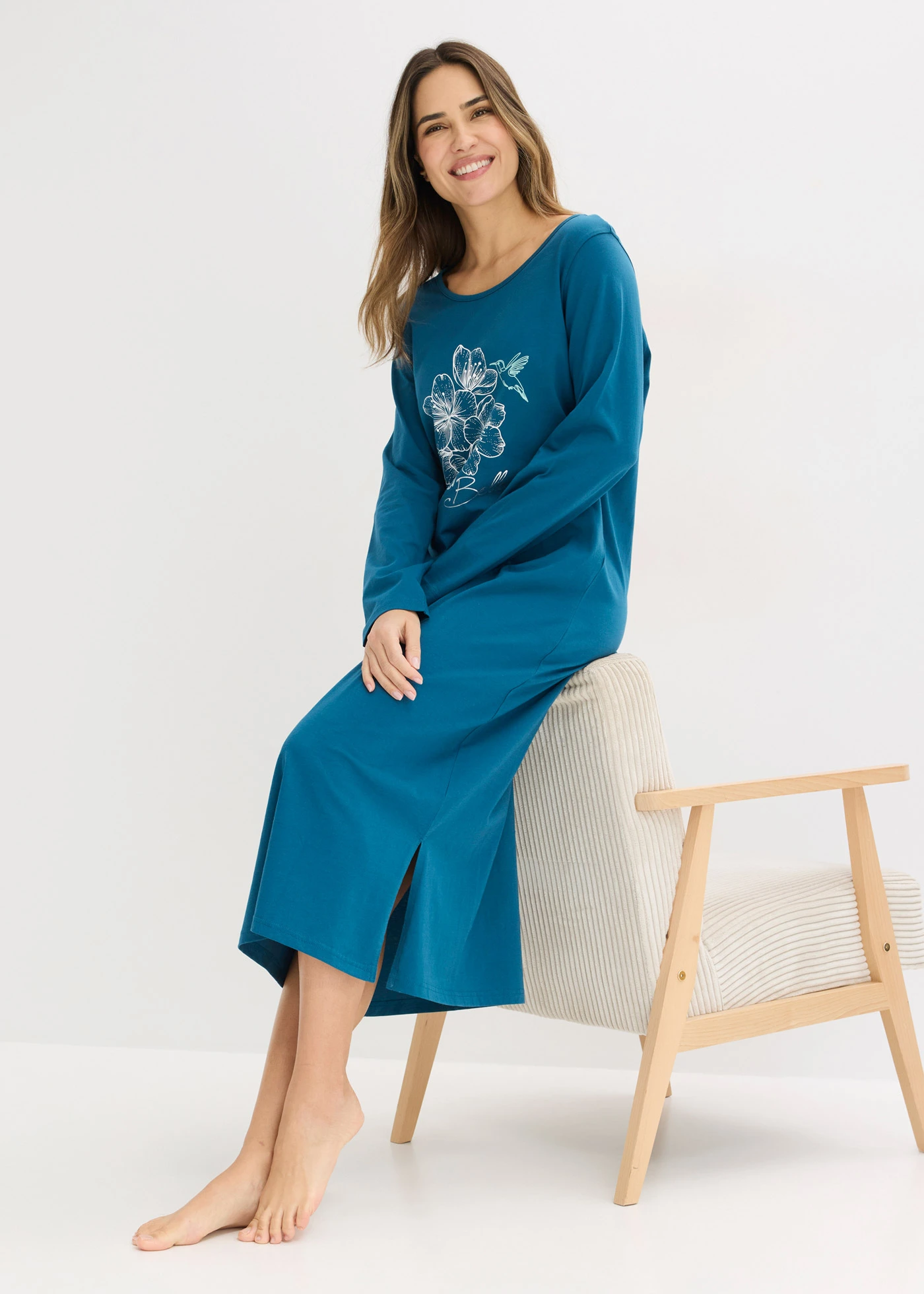 Chemise de nuit 100% coton • bleu pétrole • Boutique bonprix