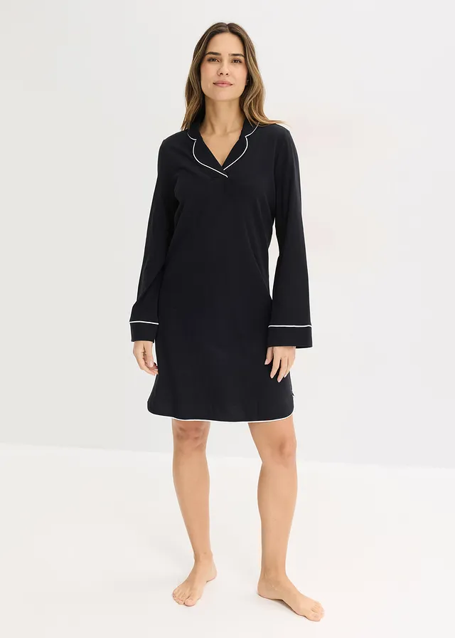 Chemise de nuit en coton doux, Couleur: noir