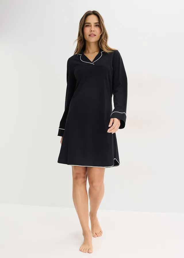 Chemise de nuit en coton doux, Couleur: noir