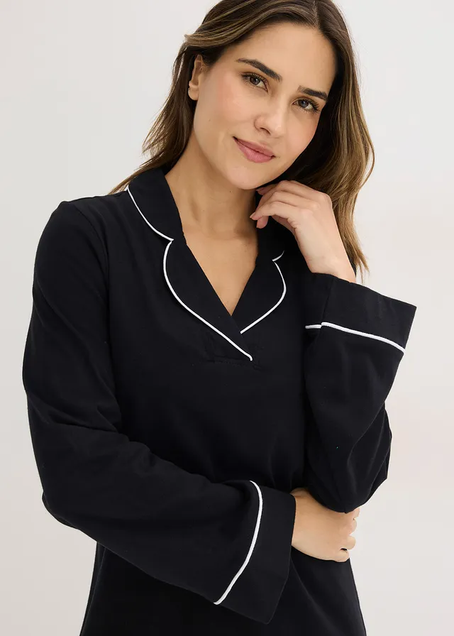 Cămașă de noapte din bumbac moale • negru • magazin bonprix