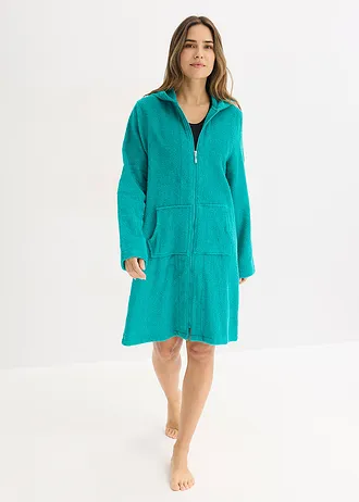 Halat de baie din frotir cu fermoar, din bumbac organic 100% • verde-smarald • magazin bonprix