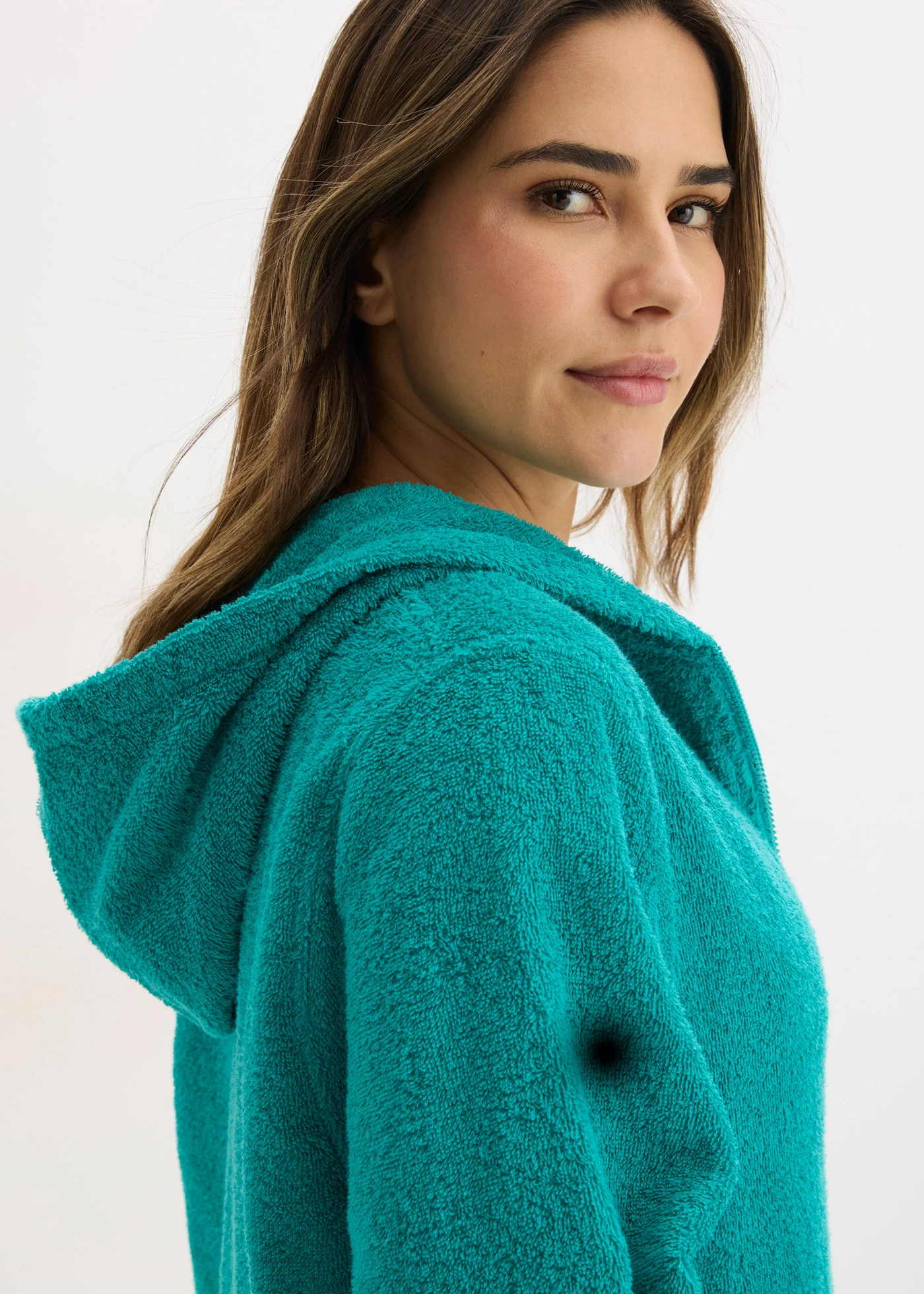 Frotté badjas met ritssluiting van biologisch katoen • smaragd • bonprix online shop