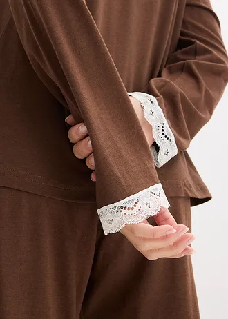 Pyjama met knoopsluiting • bruin-wolwit • bonprix online shop