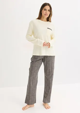 Pyjama van zacht katoen • ecru-zwart geruit • bonprix online shop