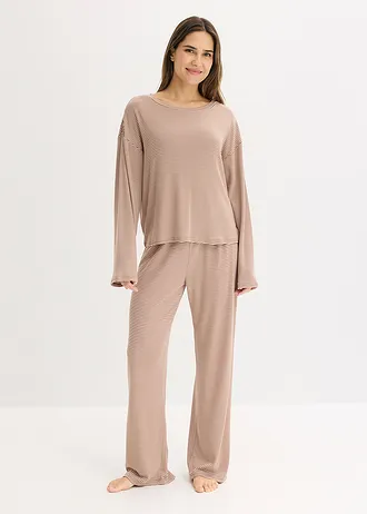 Oversized pyjama van zacht katoen • kastanjebruin-sandbeige gestreept • bonprix online shop