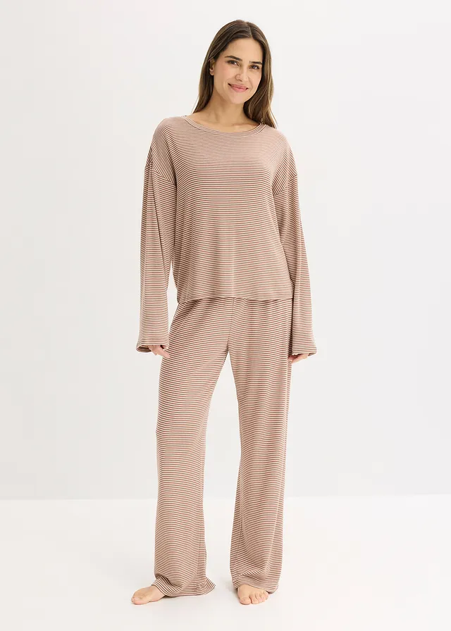 Pyjama oversize en coton doux • marron-beige sable rayé • product-page.page-title-suffix