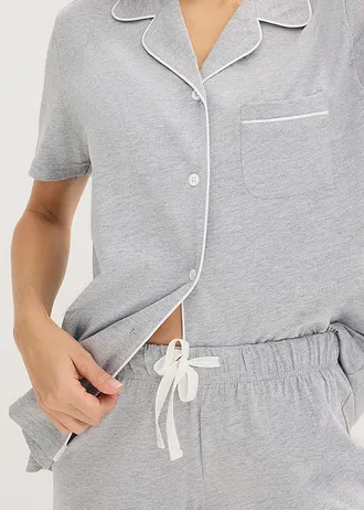 Pyjashort avec chemise boutonnée • gris clair chiné • Boutique bonprix