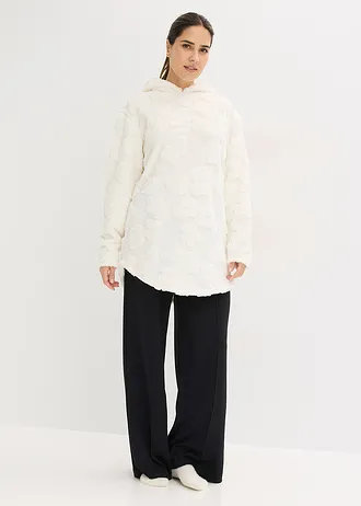 Pull long oversize à motif cœurs • ecru • Boutique bonprix