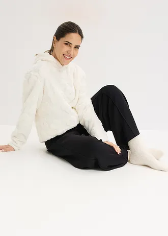 Pulover lung oversize, cu model cu inimioare • ecru • magazin bonprix