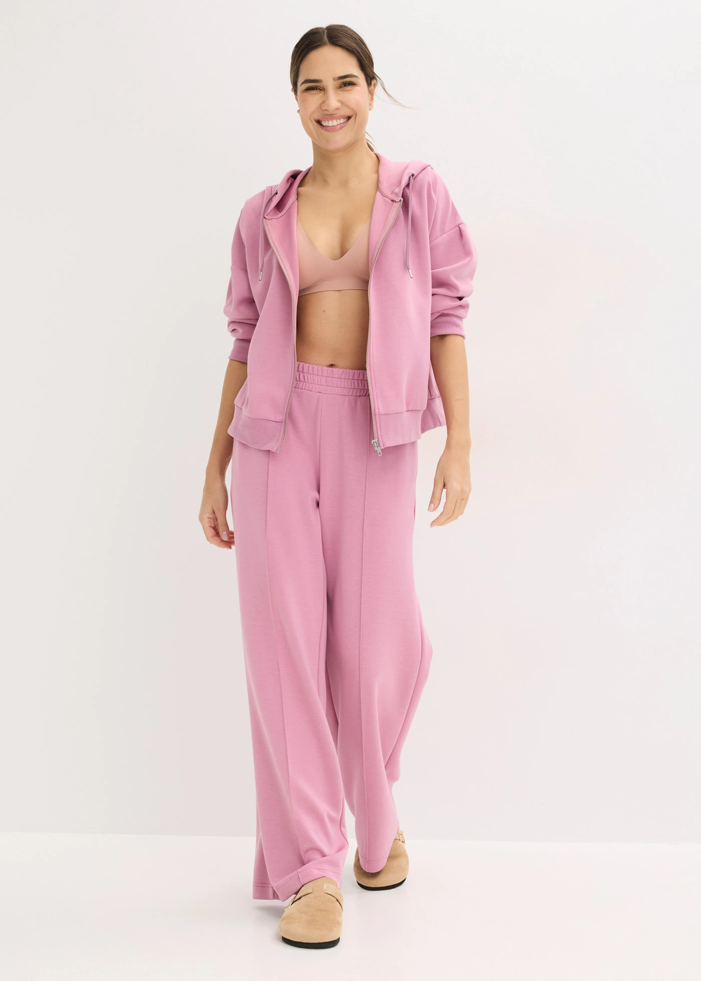 Huispak van scuba met korte top • mauve • bonprix online shop