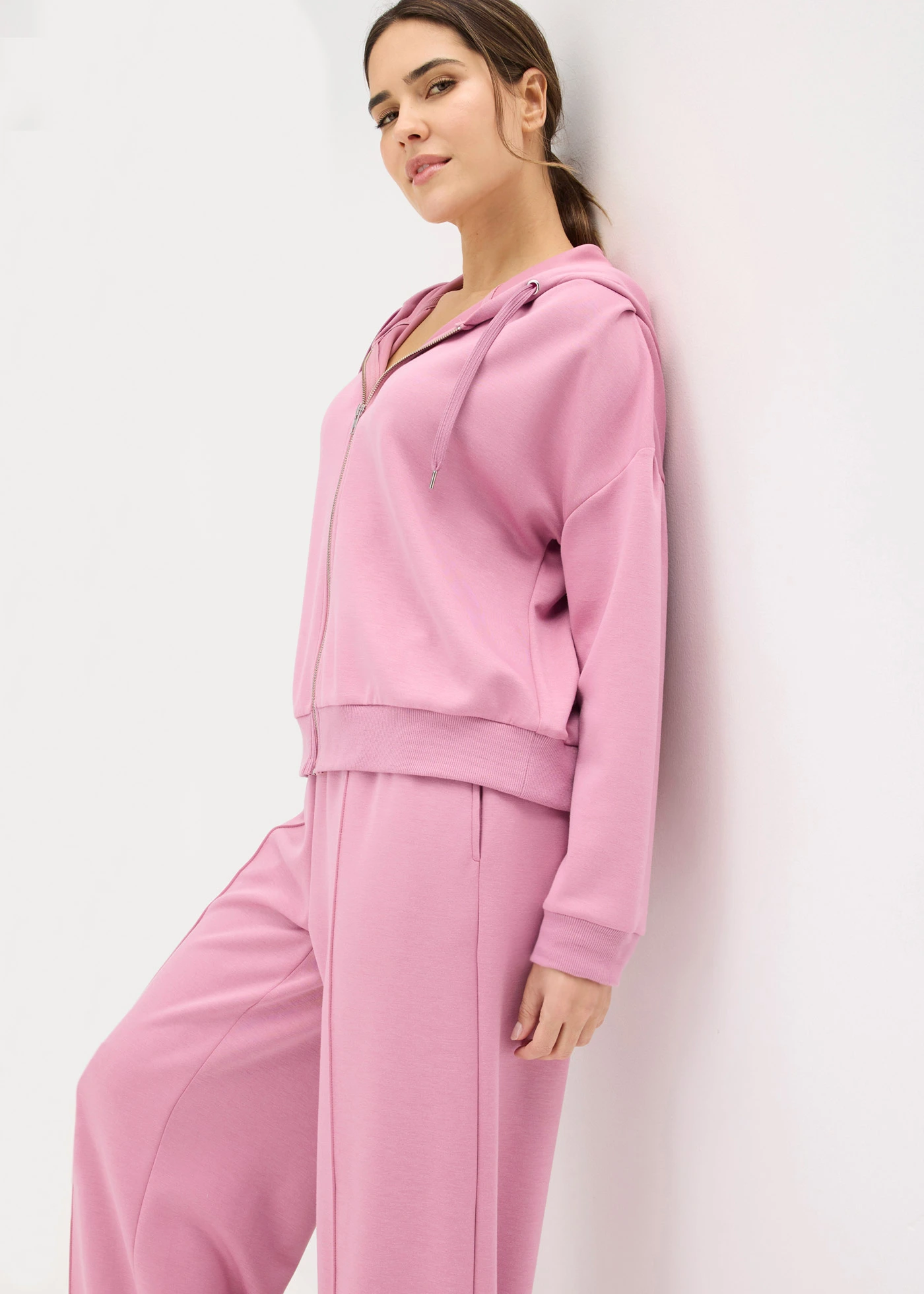 Huispak van scuba met korte top • mauve • bonprix online shop