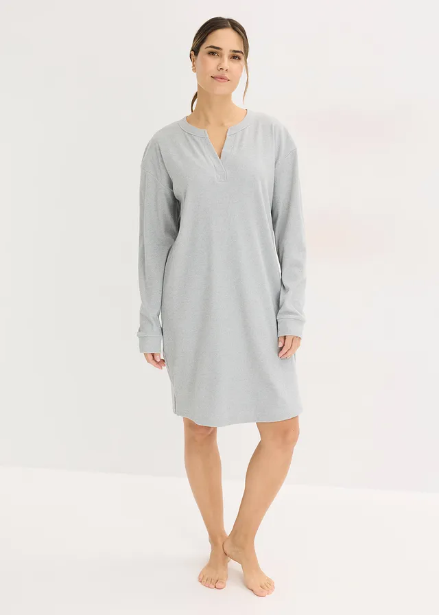 Loungewear jurk van zachte ribstof, Kleur: grijs gemêleerd