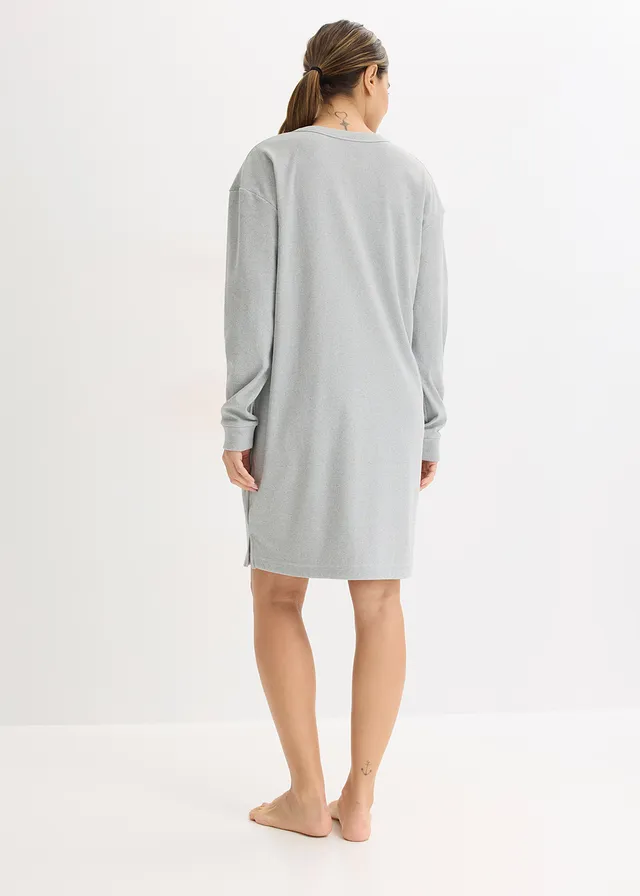 Loungewear jurk van zachte ribstof, Kleur: grijs gemêleerd