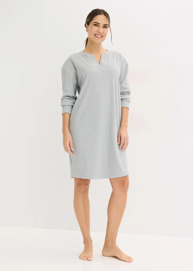 Loungewear jurk van zachte ribstof, Kleur: grijs gemêleerd