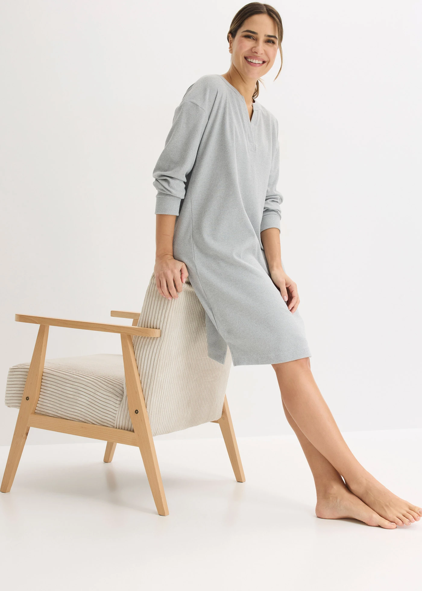 Loungewear jurk van zachte ribstof • grijs gemêleerd • bonprix online shop