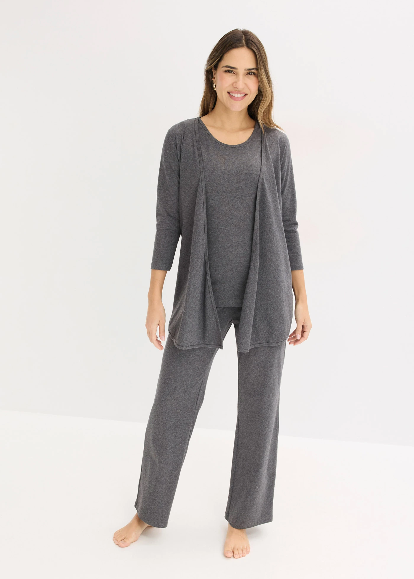 Tenue d’intérieur (ens. 3 pces) en viscose majoritaire • gris chiné • Boutique bonprix